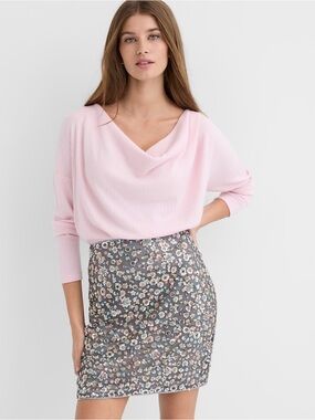 NWT Lightweight Ribbed Cowl Neck Top, Light Pink, Sz XS